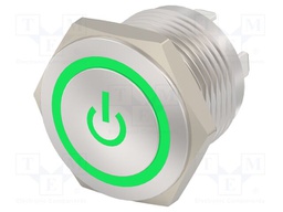 Switch: vandal resistant; Pos: 2; SPST; 2A/36VDC; OFF-(ON); green