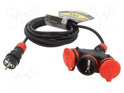 Extension lead; Sockets: 3; rubber; black; 3x2,5mm2; 5m; 16A