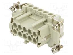 Connector: HDC; contact insert; female; CNE; PIN: 10; 10+PE; 16A