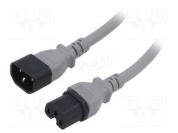 Cable; 3x14AWG; IEC C14 male,IEC C15 female; PVC; 1.8m; grey; 15A
