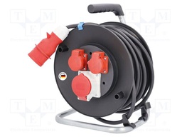 Extension lead; 5G1.5mm2; Sockets: 3; rubber; black; 25m; 16A