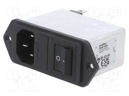 Filtered IEC Power Entry Module, IEC C14, General Purpose, 10 A, 250 VAC, 2-Pole Switch