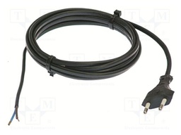 Cable; 2x0.75mm2; CEE 7/16 (C) plug,wires; PVC; 1.5m; black; 2.5A