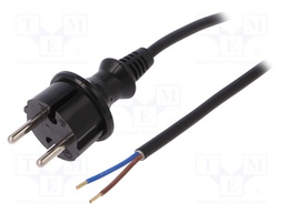 Cable; CEE 7/17 (C) plug,wires; 5m; black; PVC; 2x1mm2; 16A; 250V