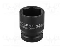 Wrench; hex socket,socket spanner,impact; HEX 24mm; 1/2"; short