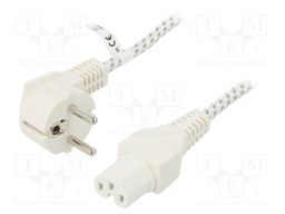 Cable; CEE 7/7 (E/F) plug,IEC C15 female; textile; 2m; white