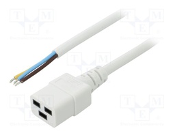Cable; 3x1.5mm2; IEC C19 female,wires; PVC; Len: 5m; white; 16A