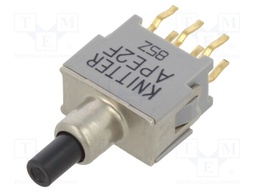 Switch: push-button; Pos: 2; SPDT; 0.05A; 0.05A; OFF-(ON); Body: grey