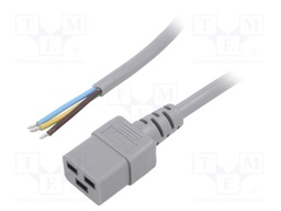 Cable; 3x1.5mm2; IEC C19 female,wires; PVC; Len: 5m; grey; 16A; 250V