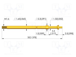 Test needle; Spring compression: 4mm; 5mm; 8A; CuBe; gold-plated