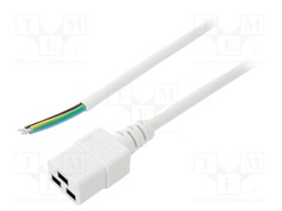 Cable; 3x1.5mm2; IEC C19 female,wires; PVC; Len: 1.8m; white; 16A