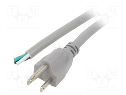 Cable; 3x16AWG; NEMA 5-15 (B) plug,wires; PVC; 5m; grey; 13A; 125V