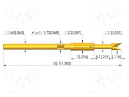 Test needle; Spring compression: 4mm; 5mm; 5A; steel; gold-plated