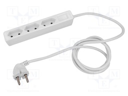 Extension lead; 2x1mm2; Sockets: 3; PVC; white; 1.4m; 16A