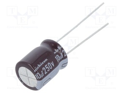 Capacitor: electrolytic; THT; 10uF; 250VDC; Ø10x12.5mm; Pitch: 5mm