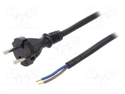 Cable; CEE 7/17 (C) plug,wires; 3m; black; rubber; 2x1,5mm2; 16A