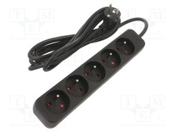 Extension lead; 3x1mm2; Sockets: 5; rubber; black; 3m; 10A