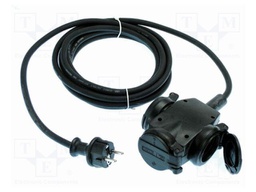 Extension lead; 3G2.5mm2; Sockets: 3; rubber; black; 5m; 16A