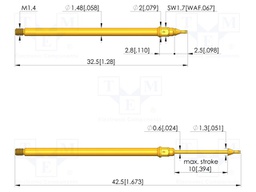 Test needle; Spring compression: 6mm; 10mm; 1A; steel; gold-plated