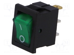 ROCKER; SPST; Pos: 2; OFF-ON; 3A/250VAC; green; neon lamp; 35mΩ