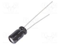 Capacitor: electrolytic; THT; 33uF; 10VDC; Ø5x9mm; Pitch: 2mm; ±20%