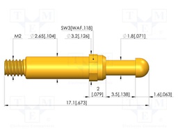 Test needle; Spring compression: 2.8mm; 3.5mm; 5A; CuBe; Ø: 2.3mm