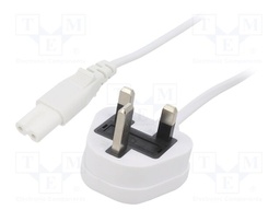 Cable; 2x0.75mm2; BS 1363 (G) plug,IEC C7 female; PVC; 5m; white