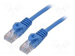 Patch cord; U/UTP; 5e; stranded; CCA; PVC; blue; 0.25m; 26AWG