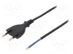 Cable; CEE 7/16 (C) plug,wires; 3m; black; PVC; 2x0,5mm2; 2.5A