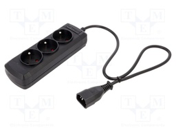 Plug socket strip: protective; Sockets: 3; 230VAC; 10A; black