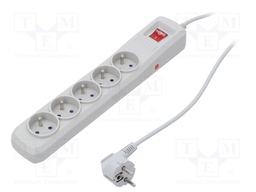 Plug socket strip: protective; Sockets: 5; 250VAC; 10A; grey