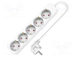 Extension lead; 3x1.5mm2; Schuko; Sockets: 5; PVC; white; 1.5m; 16A