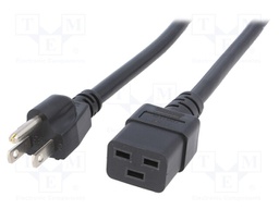 Cable; NEMA 5-15 (B) plug,IEC C19 female; 5m; black; PVC; 3x14AWG