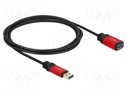 Cable; USB A socket,USB A plug; gold-plated; 2m; black; metal