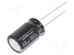 Capacitor: electrolytic; THT; 68uF; 160VDC; Ø12.5x20mm; Pitch: 5mm