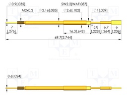 Test needle; Spring compression: 5mm; 5.5mm; 8A; steel; Ø: 2.7mm