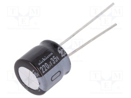 Capacitor: electrolytic; THT; 220uF; 35VDC; Ø10x9mm; Pitch: 5mm