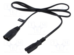 Cable; 2x0.5mm2; IEC C7 female,IEC C8 male; PVC; 1m; black; 2.5A