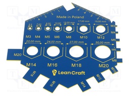 Size gauge; nuts,screws; blue; Thread: M3÷M20