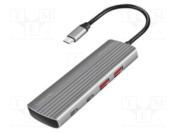 Hub USB; USB A socket x2,USB C socket x6,USB C plug; grey; 0.2m