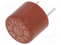 Fuse: fuse; time-lag; 50mA; 250VAC; Pitch: 5.08mm; Package: bag