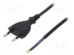 Cable; CEE 7/16 (C) plug,wires; 2m; black; PVC; 2x0,75mm2; 2.5A