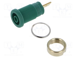 Connector: 4mm banana; socket; 32A; 1kV; green; gold-plated; 33mm