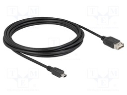 Cable; USB 2.0; USB A double sided socket,USB B mini plug; 3m