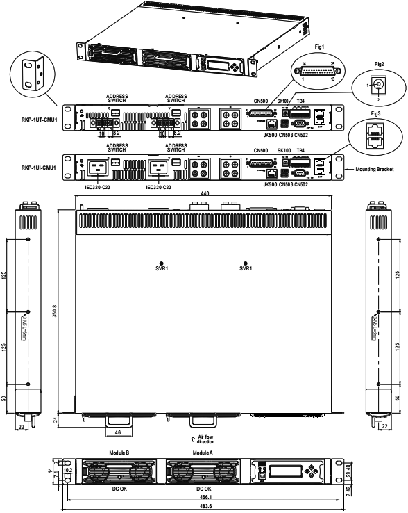Power supplies accessories: mounting rack; 486.6x350.8x44mm