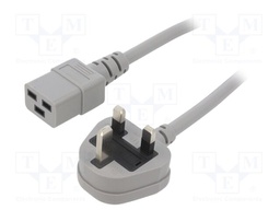 Cable; 3x1.5mm2; BS 1363 (G) plug,IEC C19 female; PVC; 3m; grey