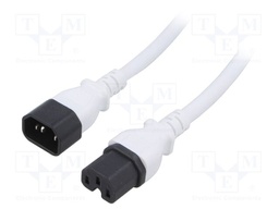 Cable; 3x14AWG; IEC C14 male,IEC C15 female; PVC; 5m; white; 15A