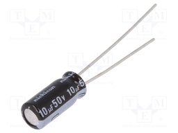 Capacitor: electrolytic; THT; 10uF; 50VDC; Ø5x11mm; Pitch: 2mm; ±20%