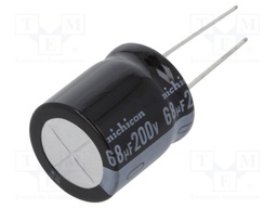 Capacitor: electrolytic; THT; 68uF; 200VDC; Ø18x20mm; Pitch: 7.5mm