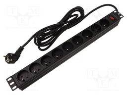 Plug socket strip: protective; Sockets: 9; 230VAC; 16A; black; 2m